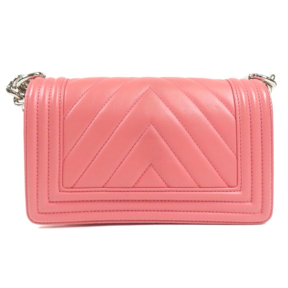 ✨🛍️ Chanel Pink Lambskin Leather Chevron Quilted Boy Bag Small - Picture 2 of 7